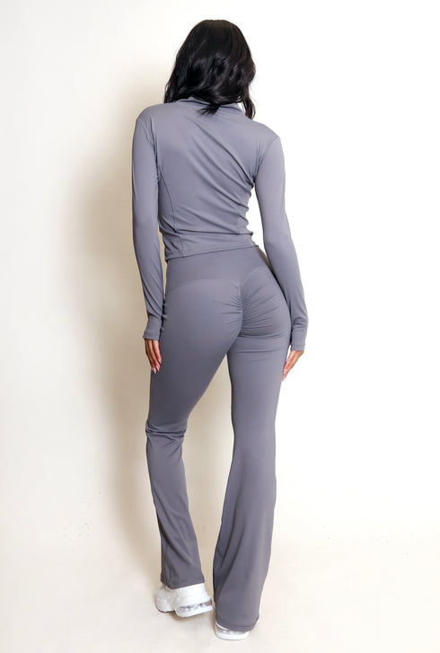 Grey Push Up Flare Trousers